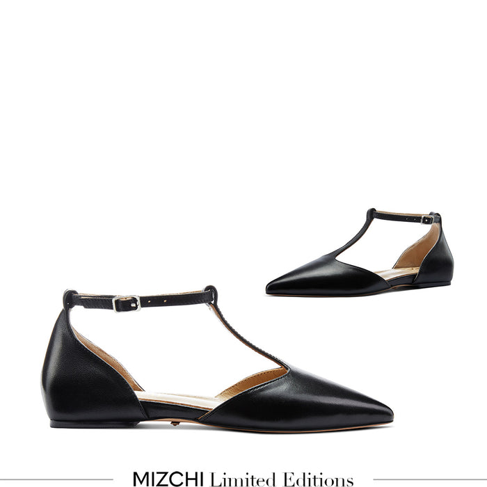 HEART BLACK - T-bar Ballet Flats