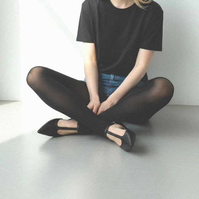 HEART BLACK - T-bar Ballet Flats