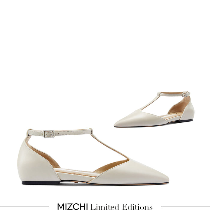 HEART OFF WHITE - T-bar Ballet Flats