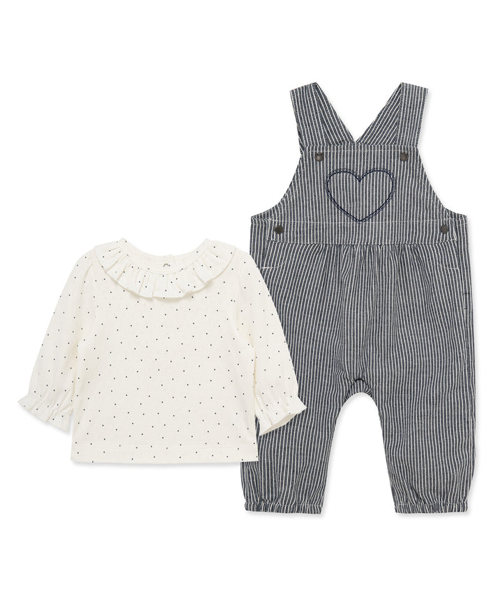 Heart Woven Overall Set (3M-12M) - Little Me