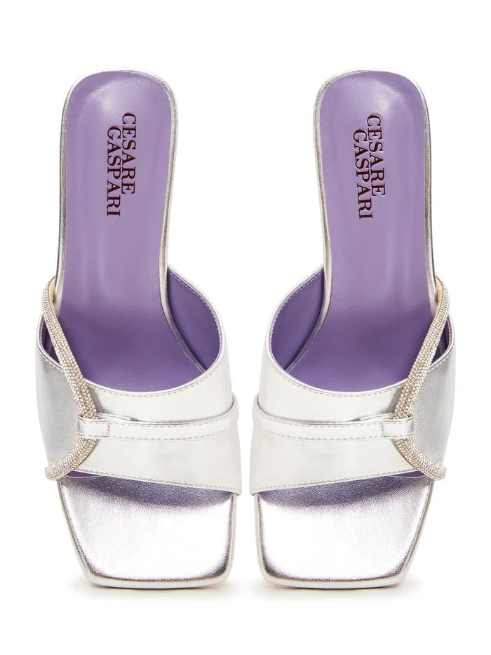 Heel Mules With  Star Shape Block Heel - Silver