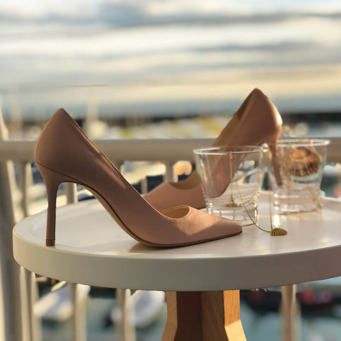 *HEMERY - pink leather, 8cm size UK 13