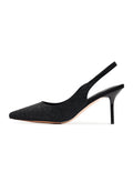 A pair of fashionable black women's high heeled pumps named Harper.