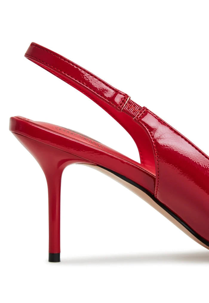 A pair of red high heeled pumps for women - the Harper red pumps, perfect for adding a pop of color with stylish high heeled shoes in red.