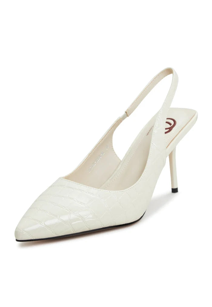 A stylish pair of white high heeled Harper pumps, perfect for women's footwear fashion.