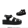 Ingrid - Black Leather Platform Sandals