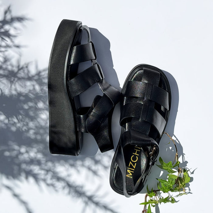 Ingrid - Black Leather Platform Sandals