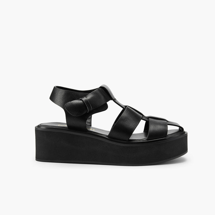 Ingrid - Black Leather Platform Sandals