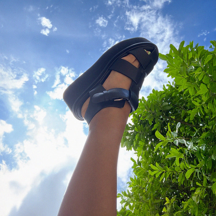 Ingrid - Black Leather Platform Sandals