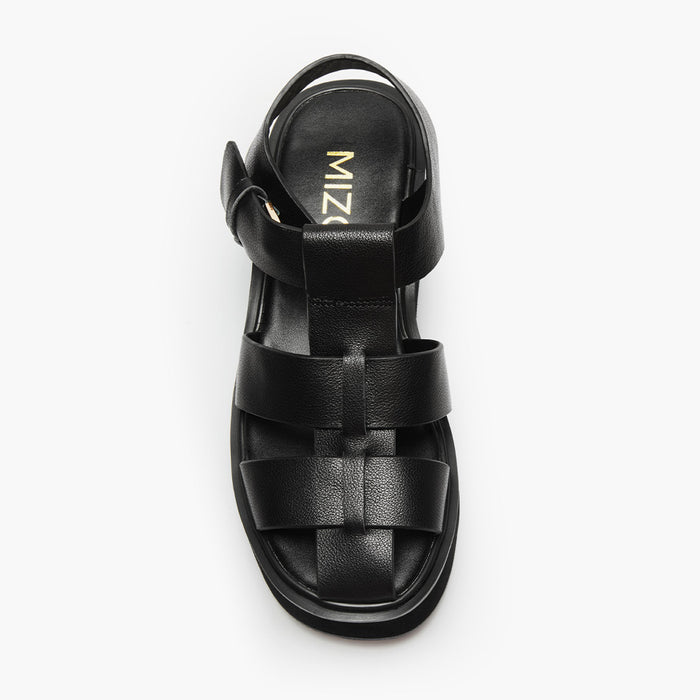 Ingrid - Black Leather Platform Sandals