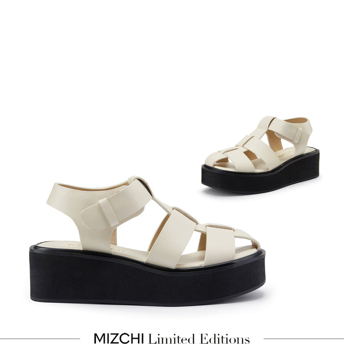 Ingrid - Ivory Leather Platform Sandals