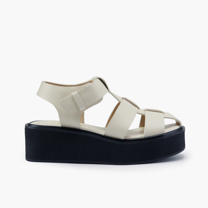 Ingrid - Ivory Leather Platform Sandals