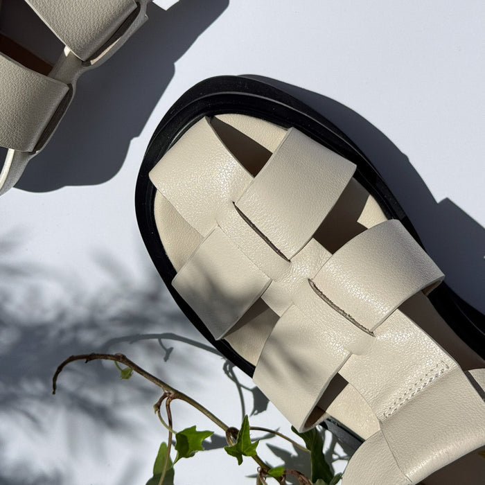 Ingrid - Ivory Leather Platform Sandals
