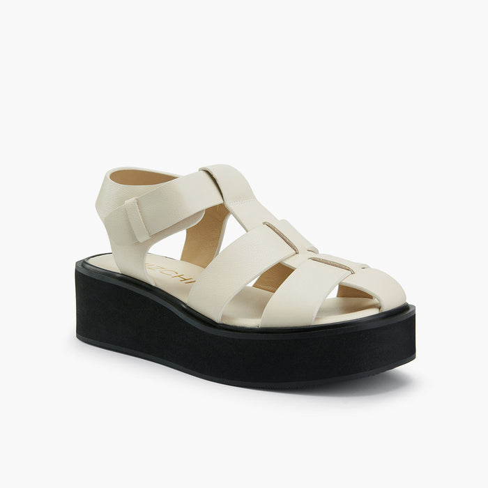 Ingrid - Ivory Leather Platform Sandals