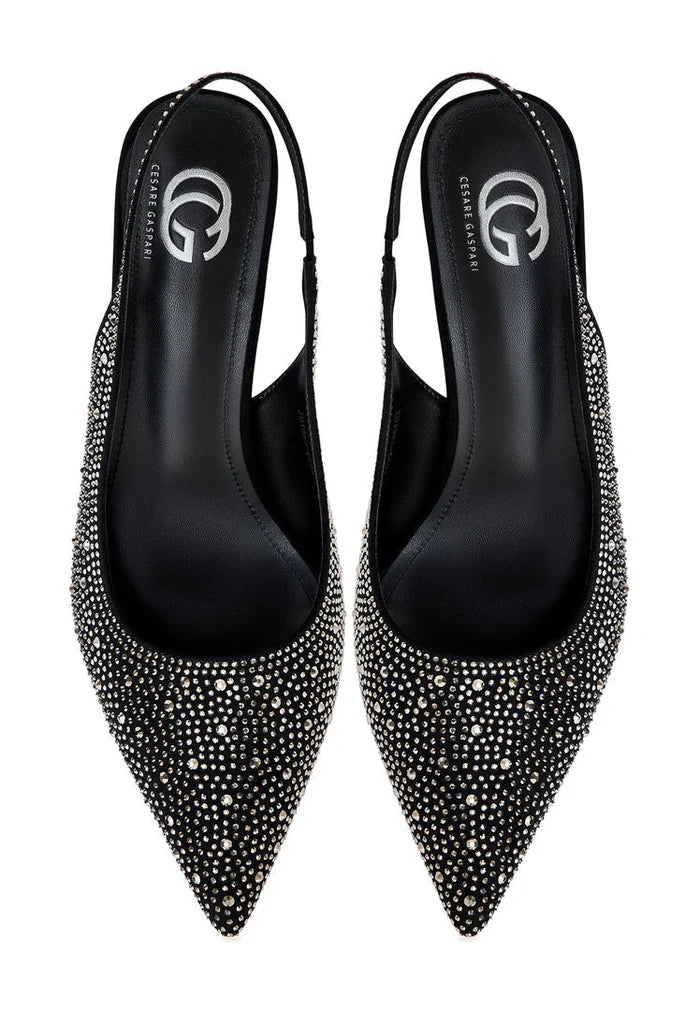A stylish pair of black suede high heeled pumps, also known as Samantha pumps, perfect for any woman's wardrobe.