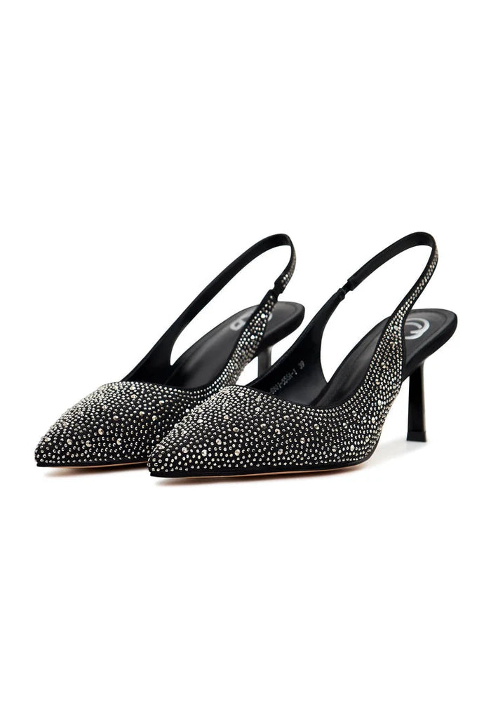 A chic pair of women's black suede high heeled pumps, known as the Samantha pumps, adding a touch of sophistication to any outfit.