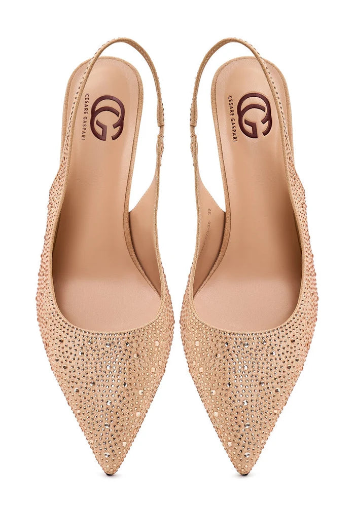A glamorous pair of gold high heels, featuring jewel embellishments, in the style of Samantha high heels, perfect for women's dress shoes.