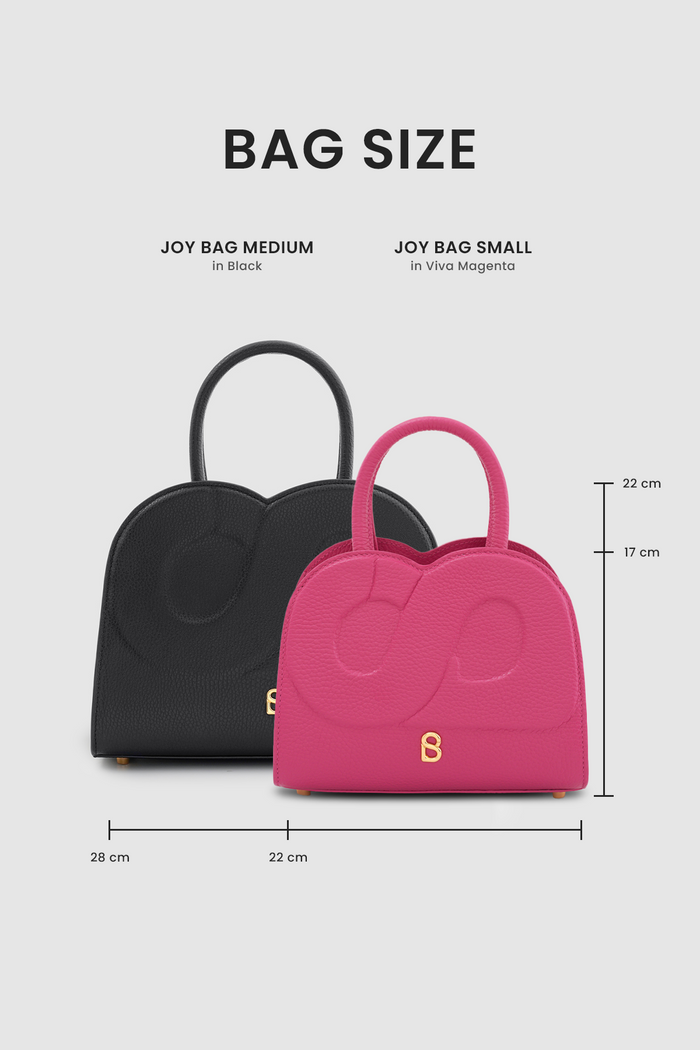 joy bag small in viva magenta by buttonscarves size comparasion