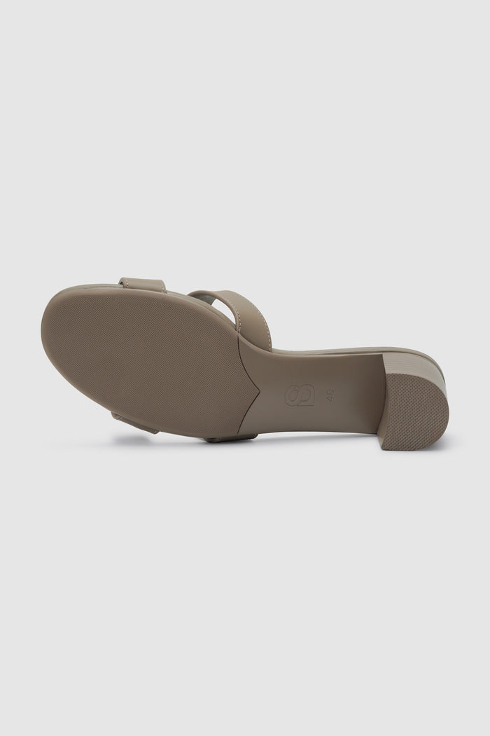 kefi block heels in taupe by buttonscarves bottom view