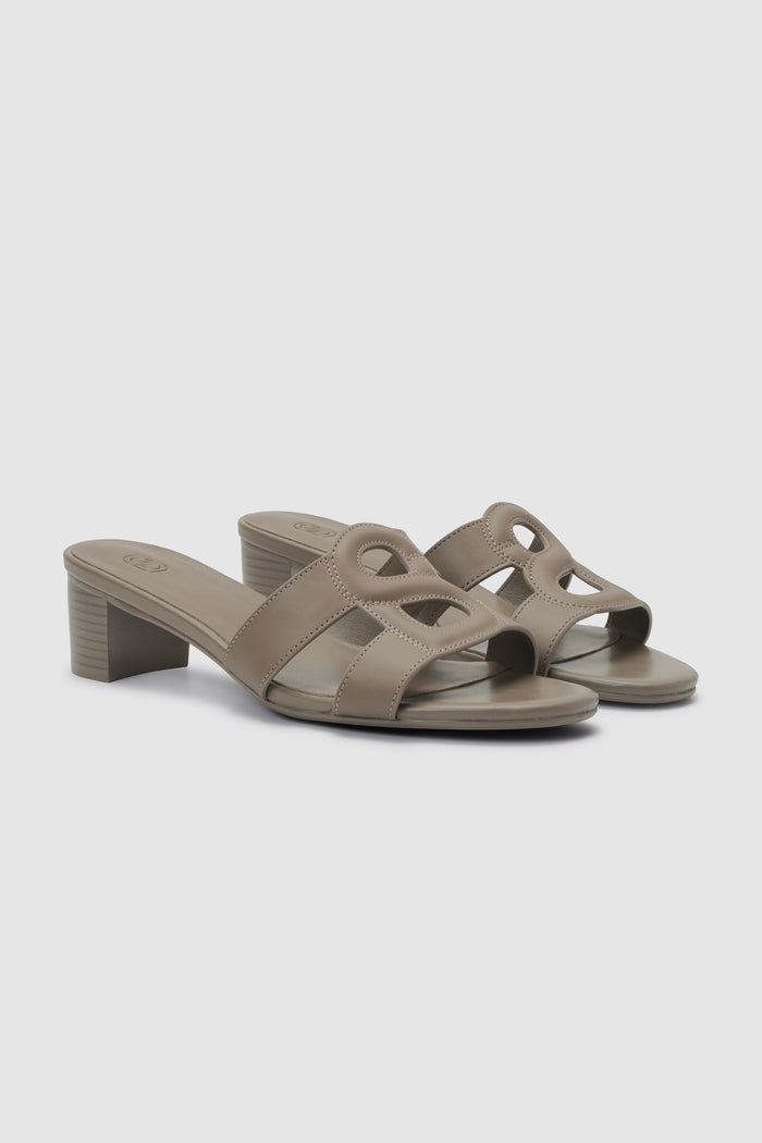 kefi block heels in taupe by buttonscarves side view