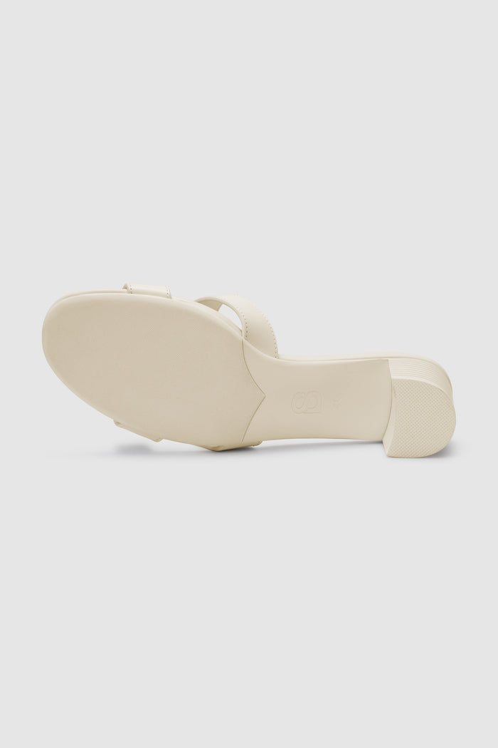 kefi block heels in white by buttonscarves bottom view