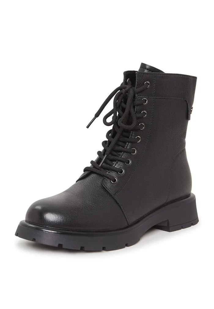 A trendy pair of lace-up ankle boots with a platform sole, the perfect women's fashion footwear for a stylish look.