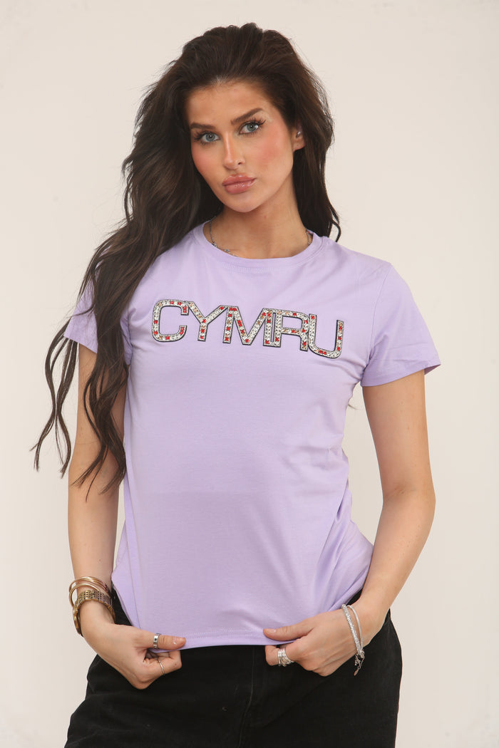 Ladies Cymru Wales Diamonte Skinni T-Shirt