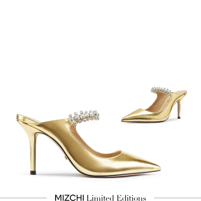 LAMIO- gold leather mules