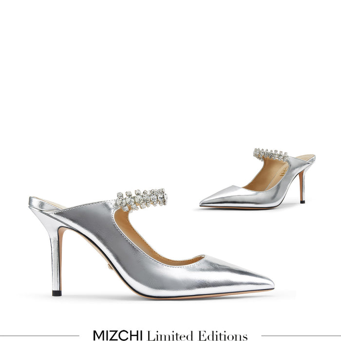 LAMIO- silver leather mules
