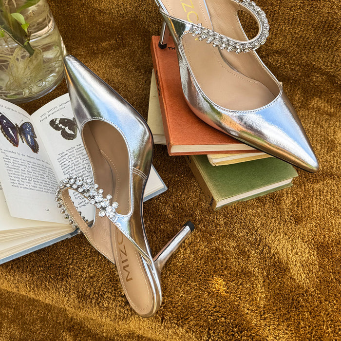 LAMIO- silver leather mules