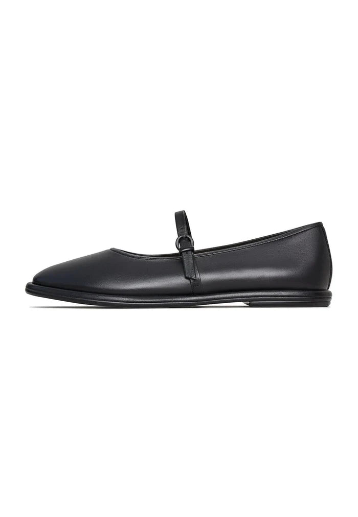 A stylish pair of black leather ballerina shoes, the Alba ballerinas, perfect as women's ballet flats for any occasion.