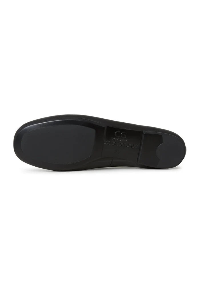 A pair of sleek black leather ballerinas; women's flats with a classic design named Mila ballerinas.