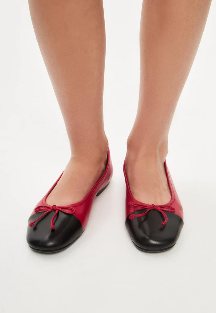A pair of comfortable red leather Mila ballerinas - perfect women's leather shoes for all-day comfort and style.