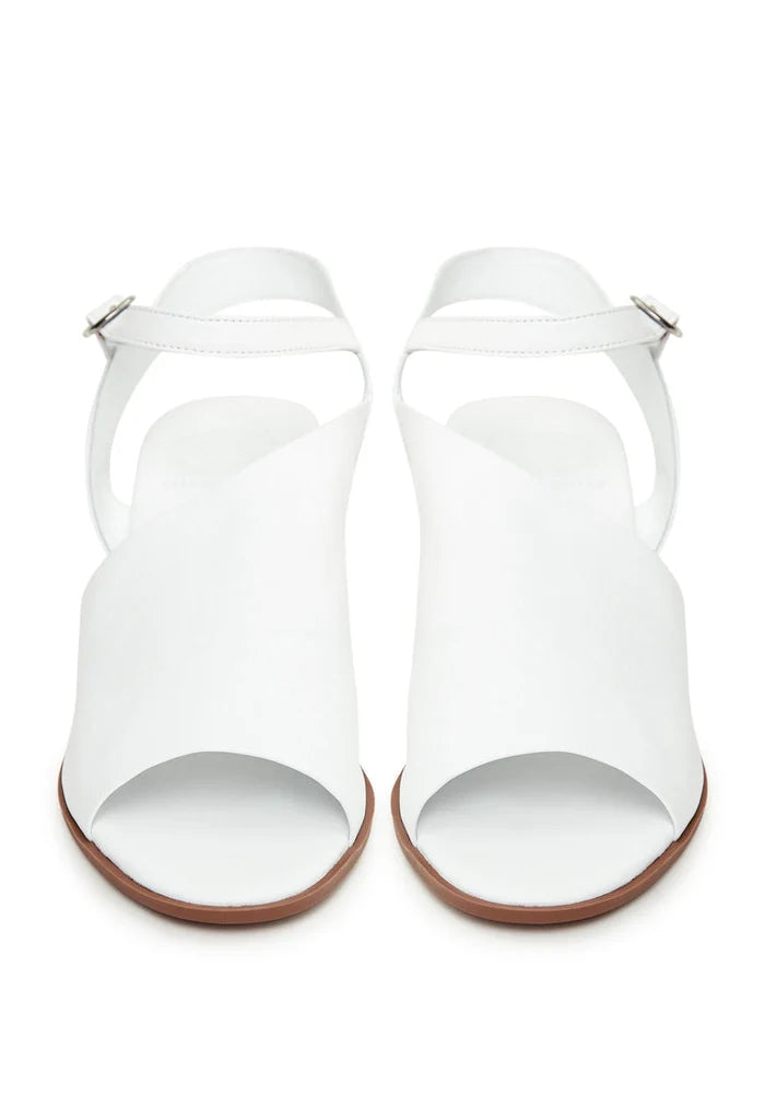 Leather Block Heeled Sandals - White