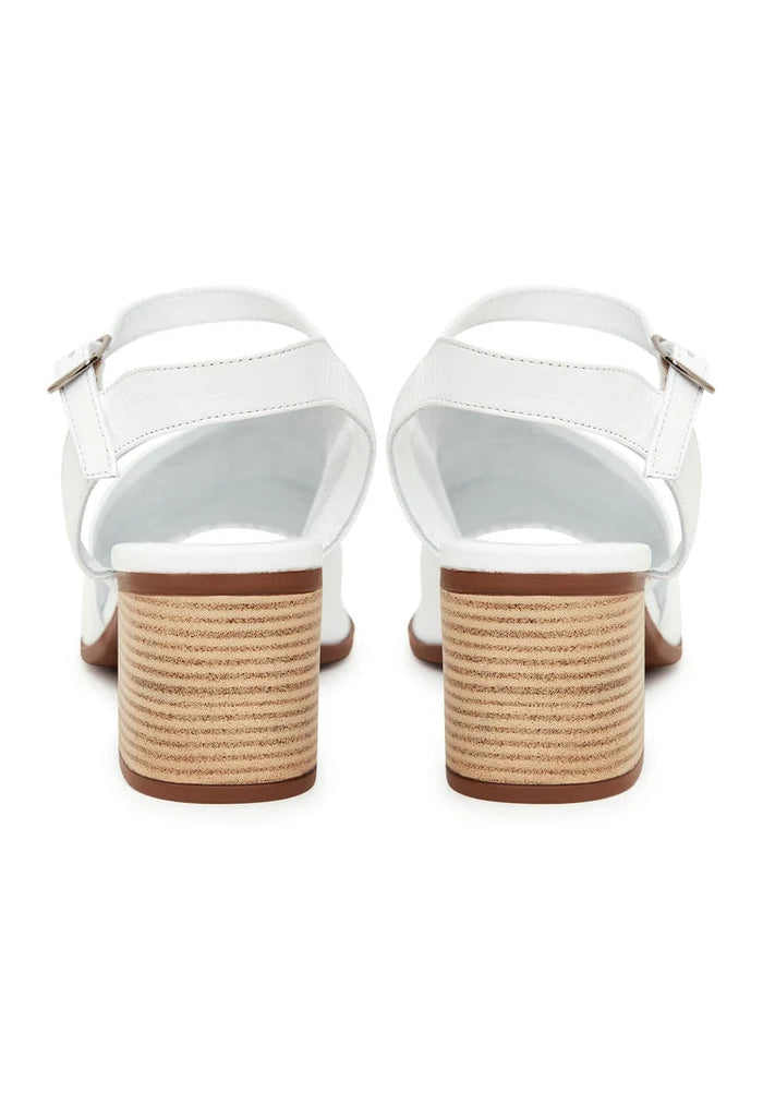 Leather Block Heeled Sandals - White