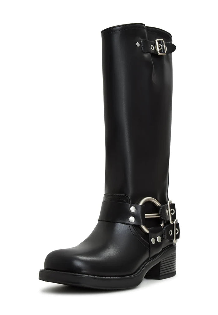 A pair of high-quality black Lily leather boots for women, perfect for any stylish outfit.