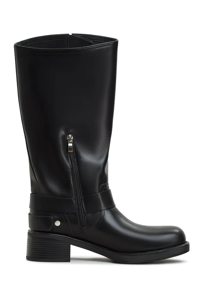 A pair of high-quality black leather Lily boots for women.
