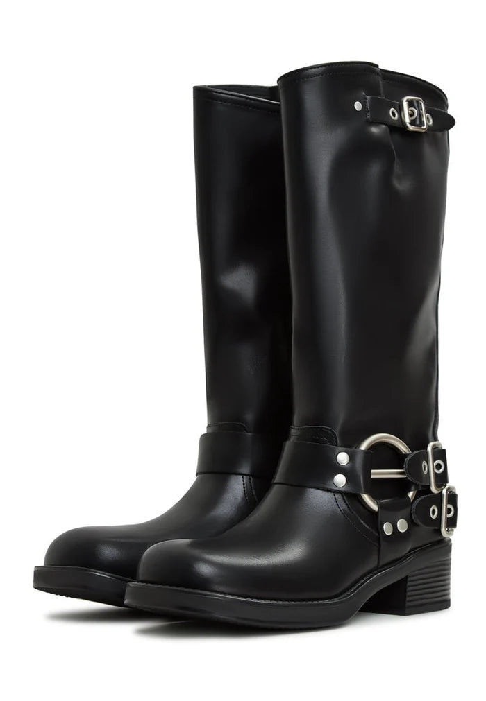 A stylish pair of women's high-quality Lily black leather boots.