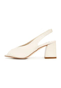 A pair of trendy block heel leather sandals in classic beige, a staple in women's fashion footwear, crafted from high quality leather materials.