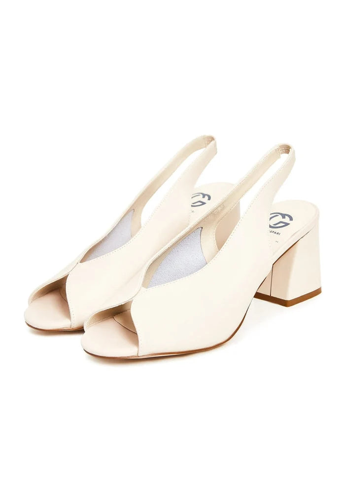 A pair of high-quality leather block heel sandals in a classic beige color, perfect for women's fashion footwear - trendy and stylish choice for any outfit.