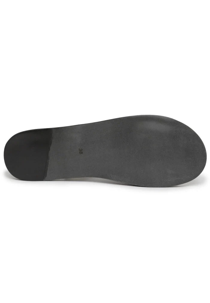 A pair of stylish leather flat sole urban sandals, perfect for a chic and comfortable casual look.
