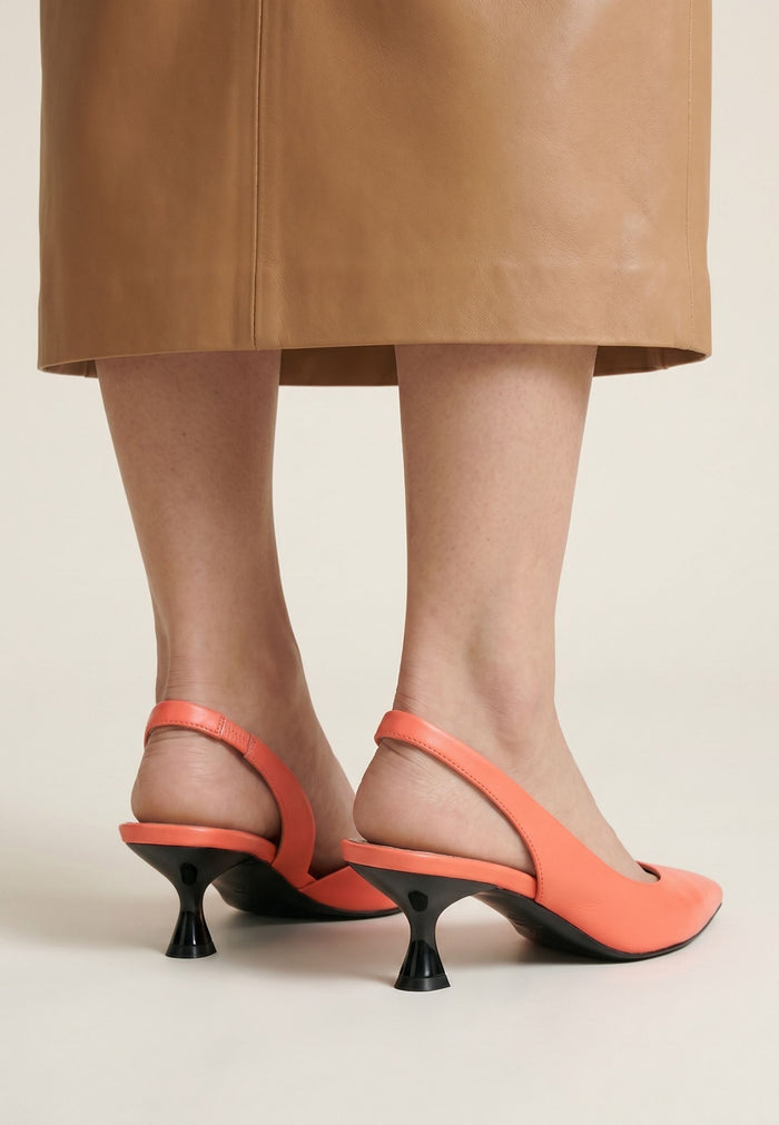 Leather Kitten Heel Sandals - Orange