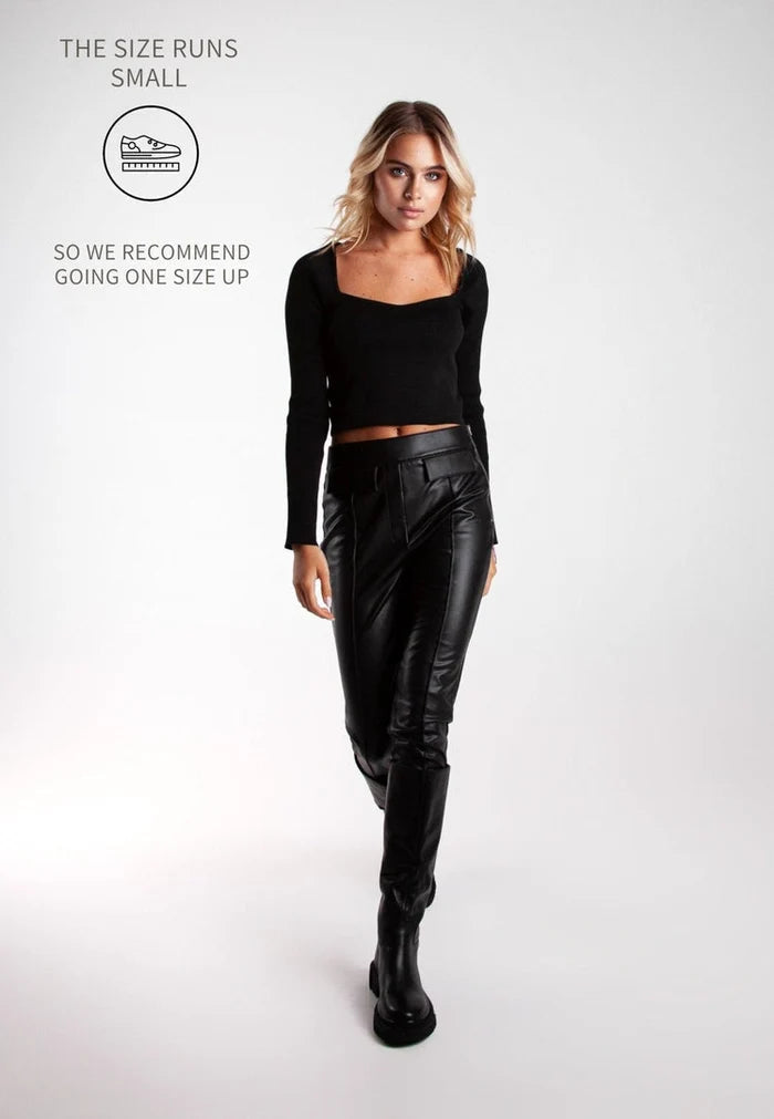 A pair of high-quality leather knee-high boots in black, featuring the classic Anastasia design for women.
