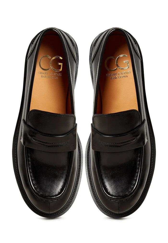A stylish pair of black leather Dennise loafers, perfect for men looking for classic leather shoes.