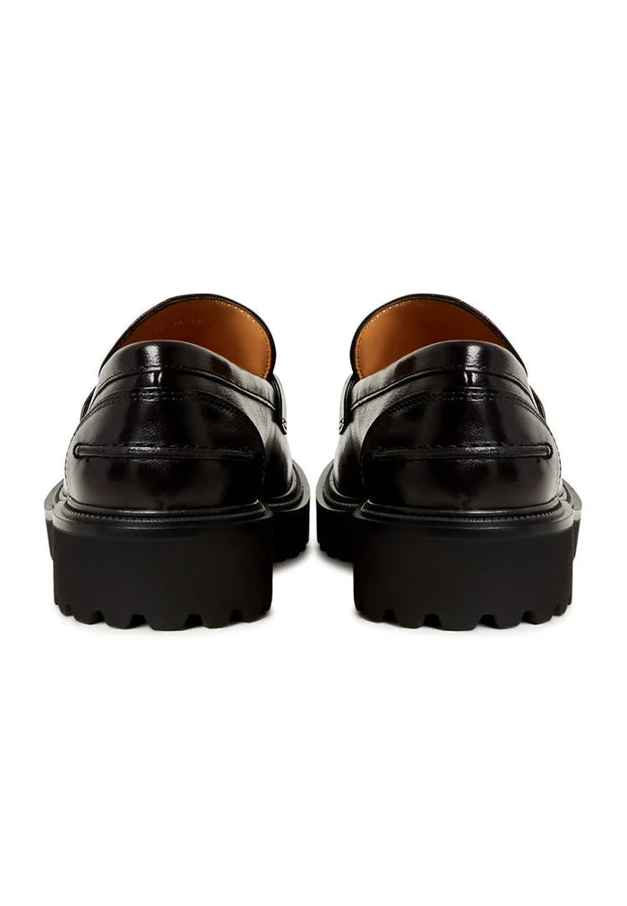 A pair of stylish black leather Dennise loafers, perfect men's leather shoes for a classic look.