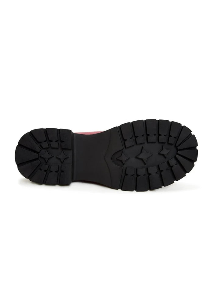 A pair of stylish Bordeaux leather platform loafers for women.