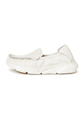 A stylish pair of white leather Alisa platform moccasins, perfect for trendy women's footwear looks.