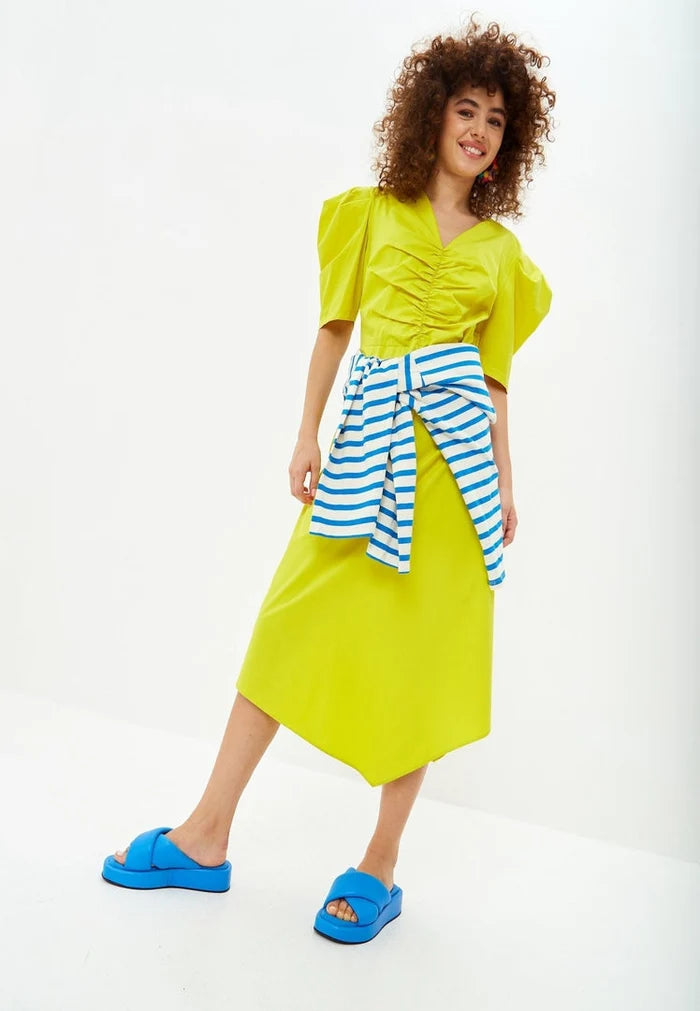 A stylish women's blue leather platform mule shoe with a high heel design, perfect as your go-to leather slide sandal.