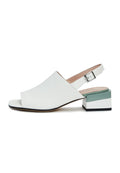 A pair of high-quality women's leather square heel sandals, perfect for summer footwear fashion.
