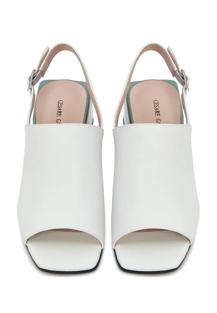 A stylish pair of high-quality leather square heel sandals for women, perfect for summer footwear.